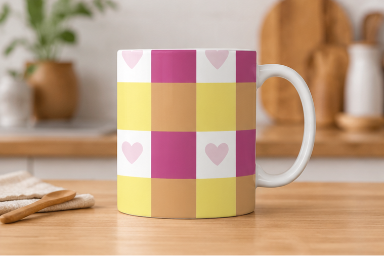 Rose Pink Hearted Gingham Seamless Pattern