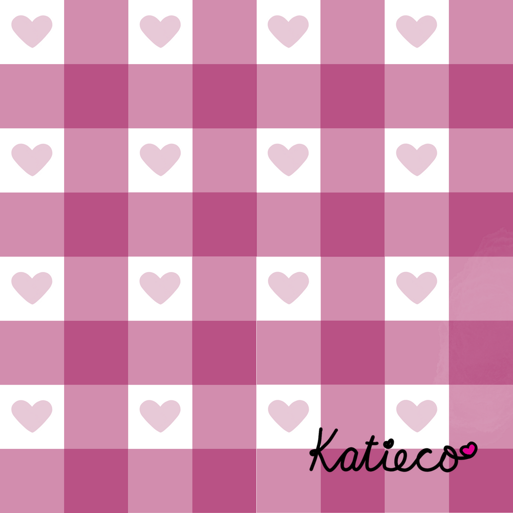 Rose Pink Hearted Gingham Seamless Pattern