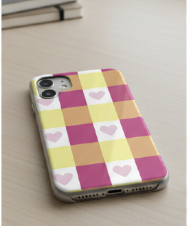 Rose Pink Hearted Gingham Seamless Pattern