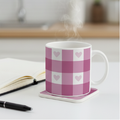Rose Pink Hearted Gingham Seamless Pattern