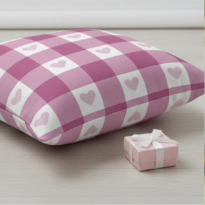 Rose Pink Hearted Gingham Seamless Pattern